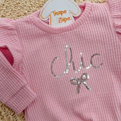 Conj. Casaco "Chic" e Calça em Malha Wafle - Rosa